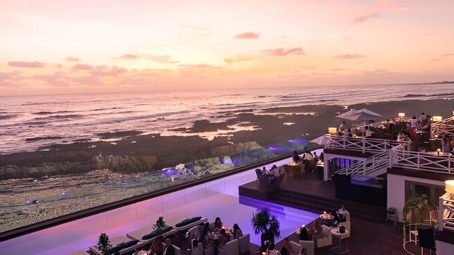 Panoramic view of the Casablanca Corniche, a scenic beachfront promenade in Casablanca, Morocco.