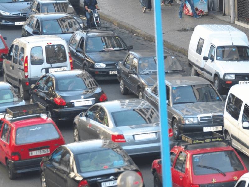 Dense traffic during rush hours on Avenue Mohammed V in Casablanca